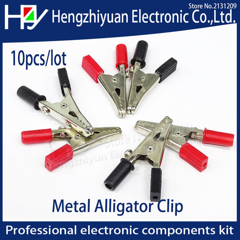 IMC Hot 10pcs/lot 50mm Plastic Handle Test Probe Metal Alligator Clips long and short  Alligator Clips 5 Red+5 black Power clip ► Photo 1/6