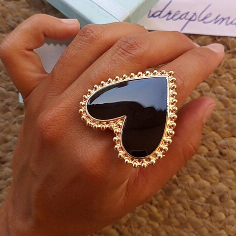 AENSOA Bohemian Heart Gold Clor Rings For Women BOHO Love Heart Round Enamel Ring 2022 Female Finger Statement Fashion Jewelry ► Photo 1/6