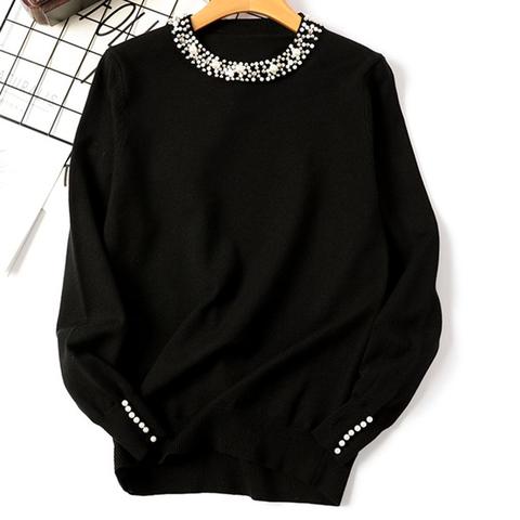 2022 Fashion Solid Color Beading Round Neck Sweater Pullover Women Loose Knitted Top Women's Clothing свитер женский pull femme ► Photo 1/6