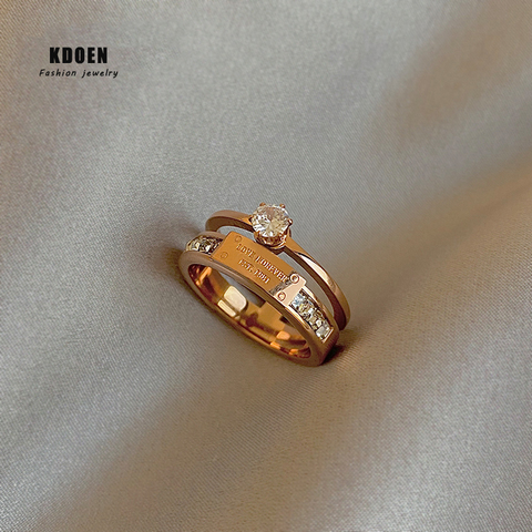 2022 New Classic Titanium Steel Rose Gold Double Letter Rings For Woman Fashion Finger Jewelry Party Girl's Temperament Ring ► Photo 1/6
