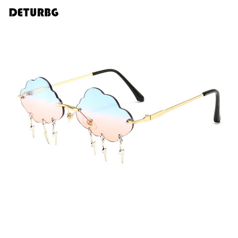 Fashion Rimless Cloud Shape Sunglasses with Lightning Pendant Women Luxury Funny Sun Glasses Shades UV400 Brand Designer SG028 ► Photo 1/6