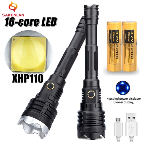 XHP110 Powerful Flashlight Torch 21700 Battery 10000mah Rechargeable XHP Led Flashlight Tactical Flash Light USB Zoom Lamp ► Photo 1/6