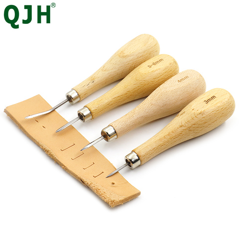 QJH Leather Craft Wooden Diamond Rhombus Awl 3mm 4mm 5-6mm DIY Leather Stitching Sewing Awl Leather craft Punch Tool ► Photo 1/6