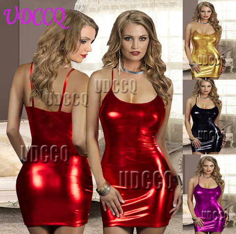 Sexy woman glisten PVC FAUX LEATHER Underwear Babydoll Lingerie Sheer DRESS Body Stocking Stripper Party nightclub Cosplay Q530 ► Photo 1/6