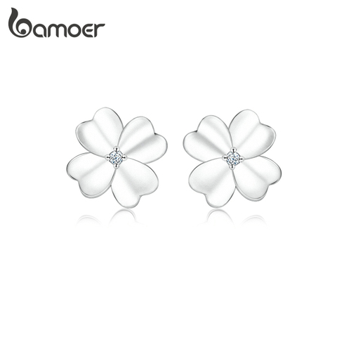 bamoer Flower Clover Stud Earrings for Women 925 Sterling Silver Fine Jewelry Gifts Anti-allergy Ear Pins for Girl SCE864 ► Photo 1/6