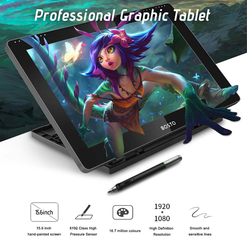 BOSTO Portable 15.6 Inch H-IPS LCD Graphics Drawing Tablet Display BT-16HD Pressure Level Passive Technology USB-Powered Low Art ► Photo 1/1
