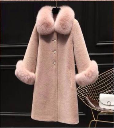 Autumn Luxury fake Fox Fur Collar Women Jacket Real Wool Fur Coats Long Warm Sheep Shearling Winter Coat Jacket ► Photo 1/6