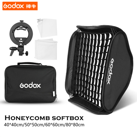 Godox 40*40cm/50*50cm/60*60cm/80*80cm Flash Softbox Kit with S-Type Bracket Bowen Mount Holder+Grid For Camera Photo Studio Lamp ► Photo 1/6
