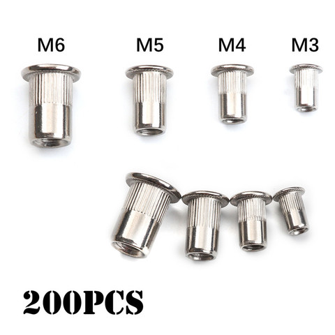 200/50 PCS Stainless Steel Flat Head Rivet Nuts Set M3 M4 M5 M6 Insert Reveting Multi Size Stainless Steel Rivet Nut Set ► Photo 1/6