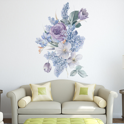 Watercolor Fresh Flowers Bedroom Wall Decor Wall Stickers Home Decoration Living room Wall Decals Vinyl PVC Sticker Art Murals ► Photo 1/6