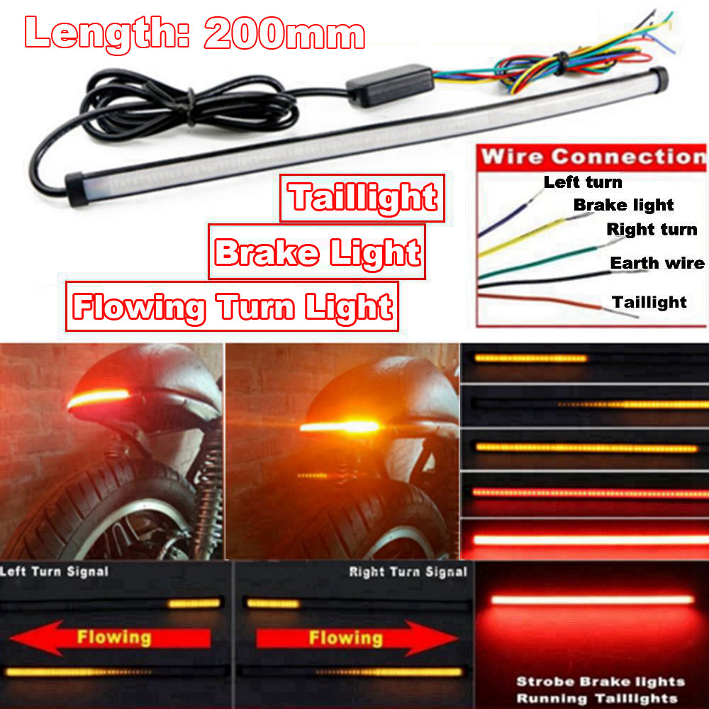 Motorcycle Red Amber Flowing LED Tail Brake Turn Signal Strip Lights 20cm Parts ► Photo 1/6