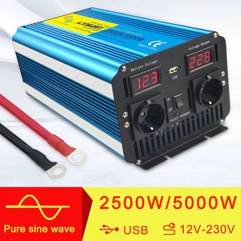 Inverter 12v 220v 5000w pure sine wave solar inverter Voltage transformer converter LED display usb charging dual socket ► Photo 1/6