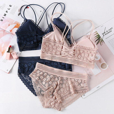 Beauty Back Sexy Women's Underwear Set Transparent Lace Push-up Bra and Panty Sets Female Brassiere Embroidery Lingerie Set ► Photo 1/6