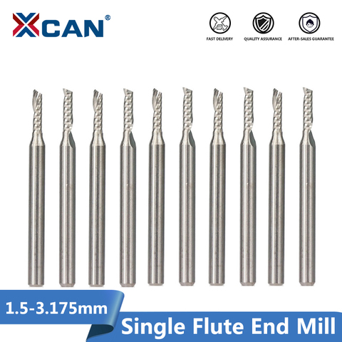 XCAN 10pcs 2x8mm 3.175 shank Single Flute Spiral Router Bits for Cut Wood/Plastic CNC Milling Cutter 1 Flute End Mills ► Photo 1/5