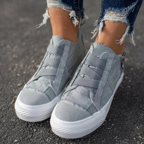 MCCKLE Women's Sneakers Flat Platform Women Canvas Shoes Elastic Band Comfortable Casual Female Vulcanized Shoes Zipper Ladies ► Photo 1/6