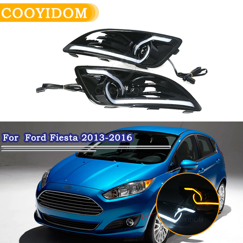 Left Right DRL Daytime Running Lights For Ford Fiesta 2013 2014 2015 2016 Fog head Lamp cover car styling white Daylight ► Photo 1/6