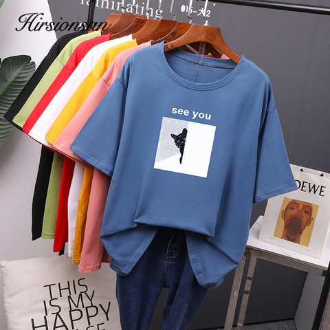 Hirsionsan Cartoon Printed Cotton Summer T Shirts Women Soft Kawaii Loose Tees Female Plus Size  Short Sleeve Tops for Lady 2022 ► Photo 1/6