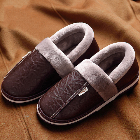 Men shoes House slippers Leather Fashion Memory Foam Winter Slippers Man Size 10.5-15 Soft Non-slip Male slippers for home ► Photo 1/6