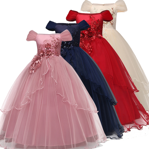 Kid Wedding Dresses for Girls Elegant Flower Princess Long Gown Baby Girl Christmas Dress vestidos infantil Size 6 12 14 Years ► Photo 1/6