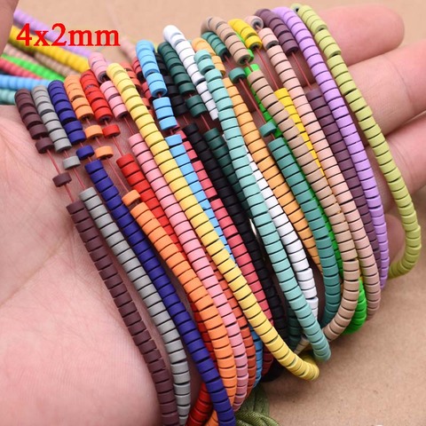 4x2mm Natural Hematite Stone Matte Rubber Candy Colors Hematite Beads Flat Space Loose Beads For Jewelry Making DIY Bracelet 15