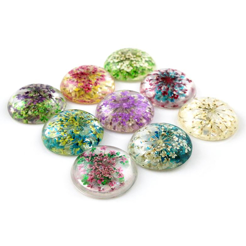 New Fashion 5pcs 25mm Mixed Natural Dried Flowers Flat Back Resin Cabochons Cameo ► Photo 1/6