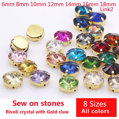 24Colors 6/8/10/12/14/16/18/25MM Rivoli Round Sew on Rhinestone Crystal With Golden Button For Garments  Jewelry Shoes Diy Trims ► Photo 1/6