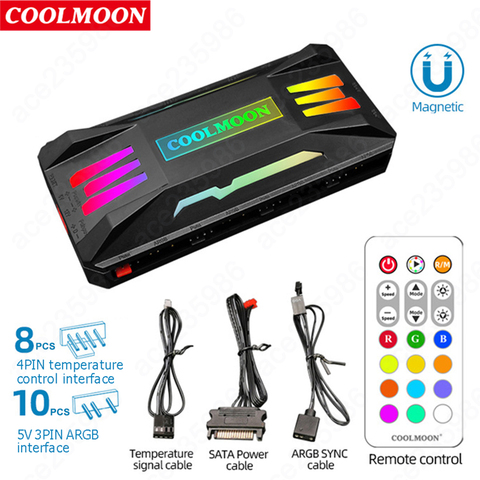 COOLMOON ARGB Controller 4Pin PWM 5V 3Pin ARGB Cooling Fan Smart Remote Control for PC Case Chassis Radiator ► Photo 1/6