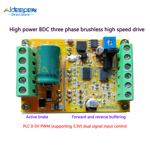 DC 6.5-50V 30A 380W BLDC 3 Phases DC Brushless Without Hallless Driver PLC Motor Drive Board PWM Signal Input ► Photo 1/5