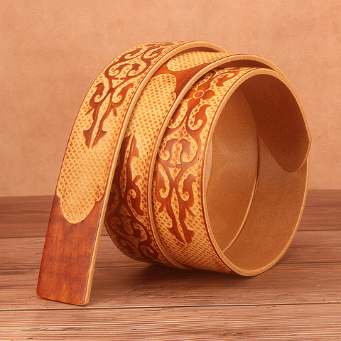 Deepeel 1pc3.8*110-130cm Ethnic Style Embossed Leather Belt Body First Layer Cowhide Male Designer Headless Crafts adults Belts ► Photo 1/6