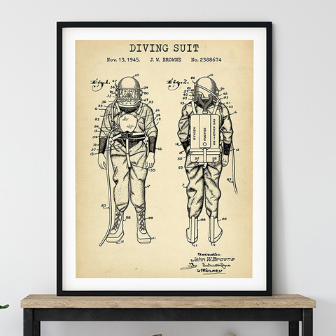 Swimming Patent Print Steampunk Vintage Poster Nautical Decor Diving Suit Blueprint Art Canvas Painting Wall Pictures Diver Gift ► Photo 1/6