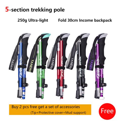 5-Section Outdoor Fold Trekking Poles Camping Portable Walking Hiking Stick For Nordic Elderly Telescopic Club Easy Put Into Bag ► Photo 1/6