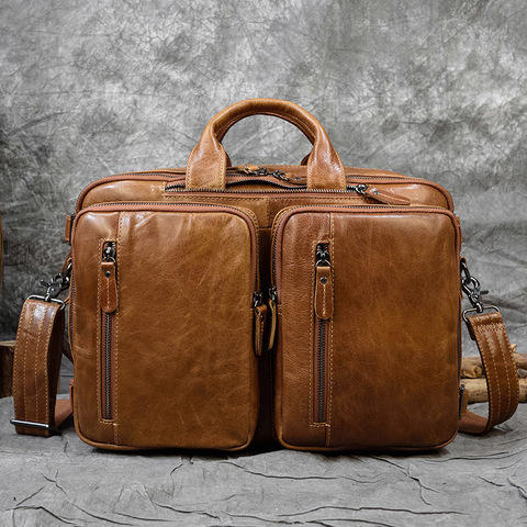 MAHEU Men's Genuine Leather Shoulder Bag Messenger Bag Travel Laptop Bag Men Male Document Business Bag Leather Briefcase Bag ► Photo 1/6
