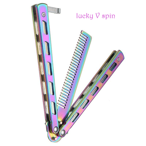 Gradient Foldable Comb Stainless Steel Practice Training Butterfly Knife Comb Beard & Moustache Brushe Hairdressing Styling Tool ► Photo 1/5