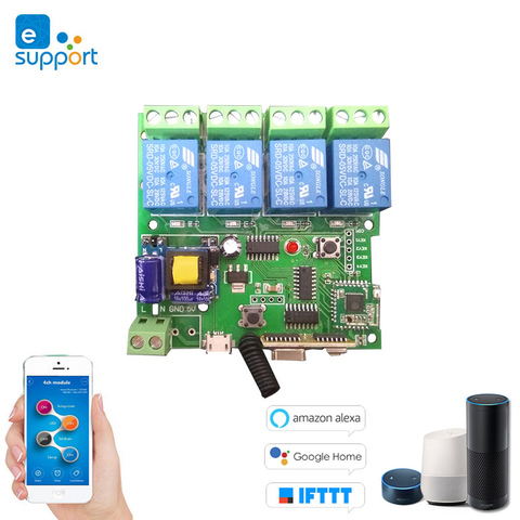 Wifi wireless Switch Smart Module ,1CH/4CH DC5V 12V 32V 220V Inching Self-locking RF433 Receive 10A Relay,eWeLink APP Control ► Photo 1/6