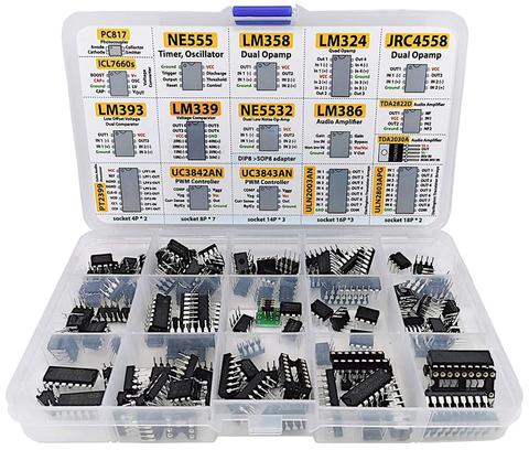 XL IC Chip Assortment 150 pcs, opamp, oscillator, pwm, PC817, NE555, LM358, LM324, JRC4558, LM393, LM339, NE5532, LM386, TDA2030 ► Photo 1/4