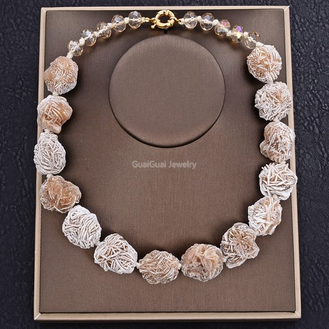 GG Jewelry 20'' Natural Desert Rose Selenite minerals clusters pocket rough beads choker Necklace for women hyperbole style ► Photo 1/3