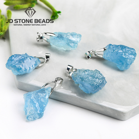 1pc Natural Aquamarine Raw Stone Pendant Energy Original Stone Fashion Jewelry For Men Women DIY Necklace gift ► Photo 1/6