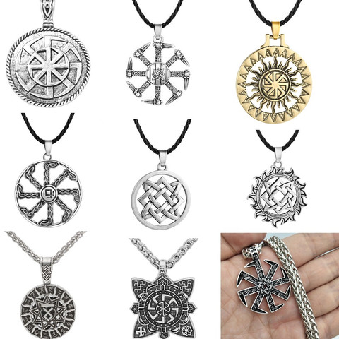 Slavic Kolovrat Wheel Amulet Pagan Pendant Necklace Viking Runes Star Of Russia Pentagram Talisman Vintage Jewelry Necklace ► Photo 1/5