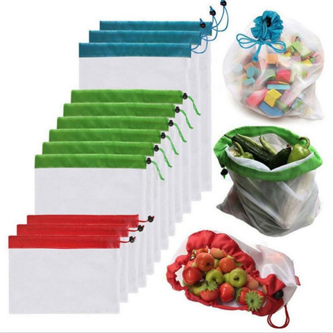 3 Sizes Reusable Mesh Produce Bag Washable Eco-Friendly Bags for Grocery Bag Holder Fruit Vegetable Organizer Pouch Storage ► Photo 1/6