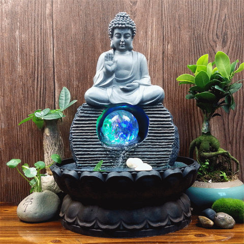 110/220V Handmade Resin Craft Gifts Zen Monk Lucky Feng Shui Led Ball Buddhist Lotus Fountain Garden Micro Landscape Decorations ► Photo 1/6