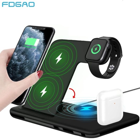 4 in 1 Qi 15W Fast Wireless Charger For iPhone 12 11 XS XR 8 X 3 in 1 Wireless Charging Station For Apple Watch SE 6 Airpods Pro ► Photo 1/6