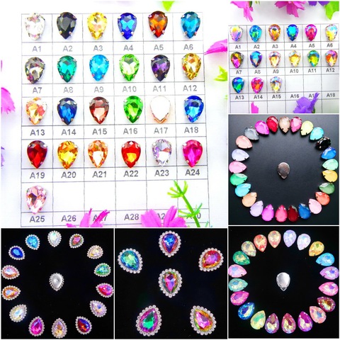 Colorful 7 sizes glass Crystal Silver claw Various colors mix water drop tear drop Sew on rhinestone beads wedding dress diy ► Photo 1/6