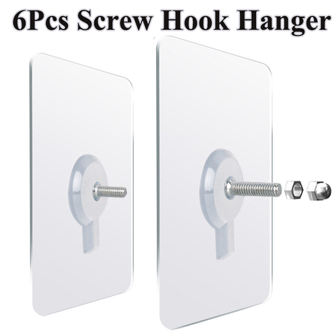 6Pcs PVC Strong Adhesive Nails Wall Poster Seamless Wall Hook Waterproof Durable Transparent Kitchen Bathroom Screw Hook Hanger ► Photo 1/6