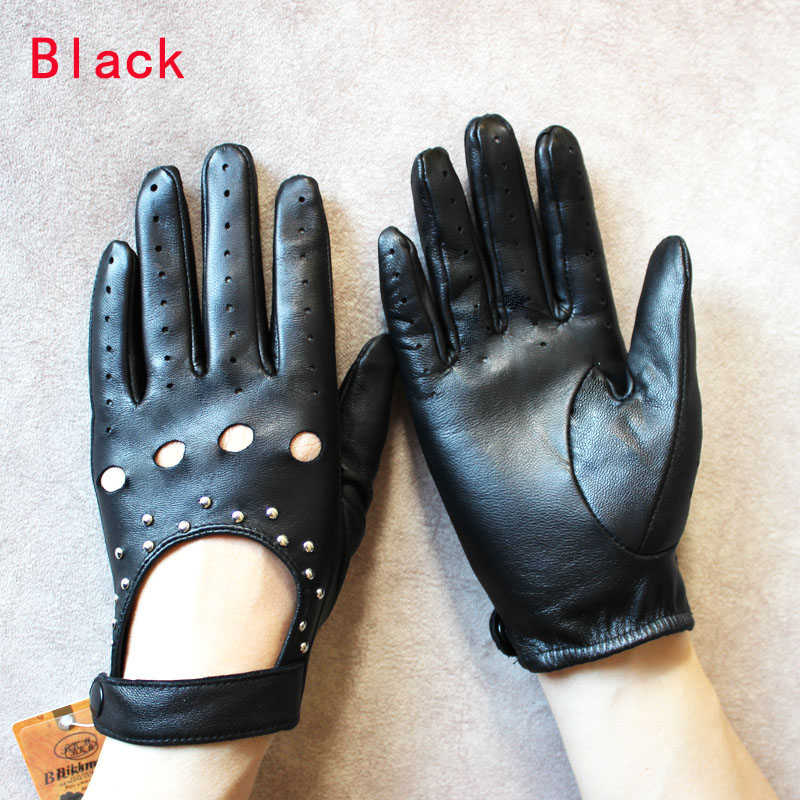 Women's Sheepskin Gloves Fingerless rock punk Rivets Driving