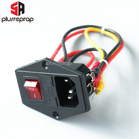 15A 250V Power Switch AC 3pin Power Socket with Red Triple Rocker Switch Tripod Feet of Copper with Fuse for 3D Printer ► Photo 1/5