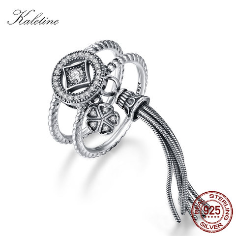 Women Vintage Allure Tassel Ring 925 Sterling Silver Rings for Women Flower Clover Two-in-one Ringlet Fashion Jewelry ► Photo 1/6