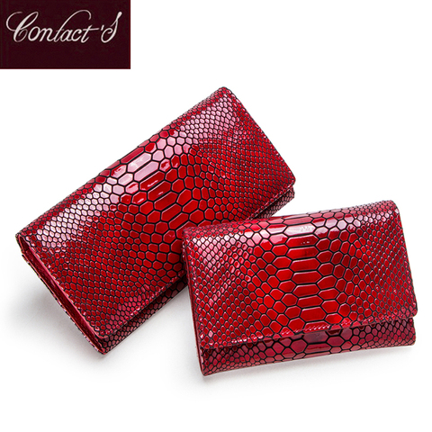 Contact's Women Genuine Leather Wallets RFID Card Wallets Female Zipper Clutch Ladies Phone Wallet Red Portomonee Money Bag Girl ► Photo 1/6