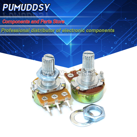 5PCS 100K ohm WH148 B100K 3pin Potentiometer 15mm Shaft With Nuts And Washers Hot ► Photo 1/1
