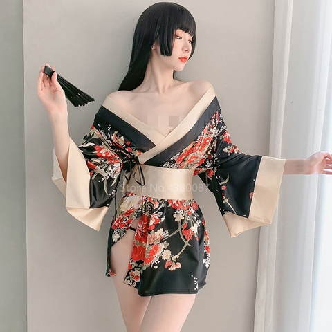 Japanese Kimono Dress for Women Cardigan Sexy Floral Print Yukata Asian Obi Sleepwear Traditional Geisha Robe Vintage Clothes ► Photo 1/6