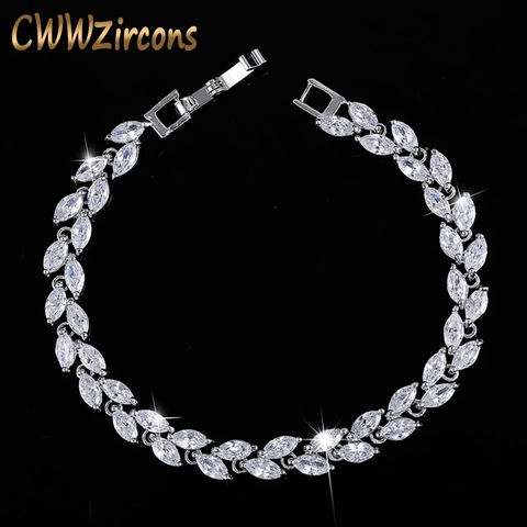 CWWZircons New Trendy 2022 Cubic Zirconia Jewelry Silver Color Leaf Charm CZ Crystal Female Bracelets Bangles for Women CB060 ► Photo 1/6